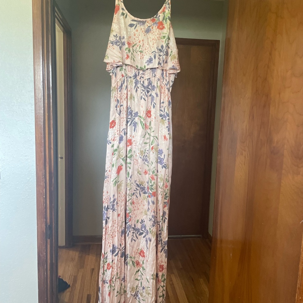 Promesa Cream Tan Tiered Halter Maxi Dress